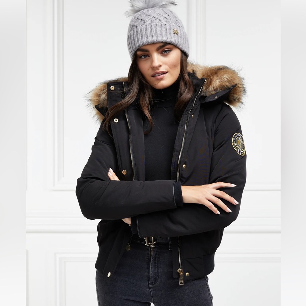 Women's Black Faux-Fur Trim Hooded Puffer Jacket